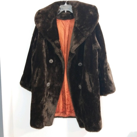Vintage Jackets & Blazers - Vintage 60s 70s dbl brst chocolate faux fur coat